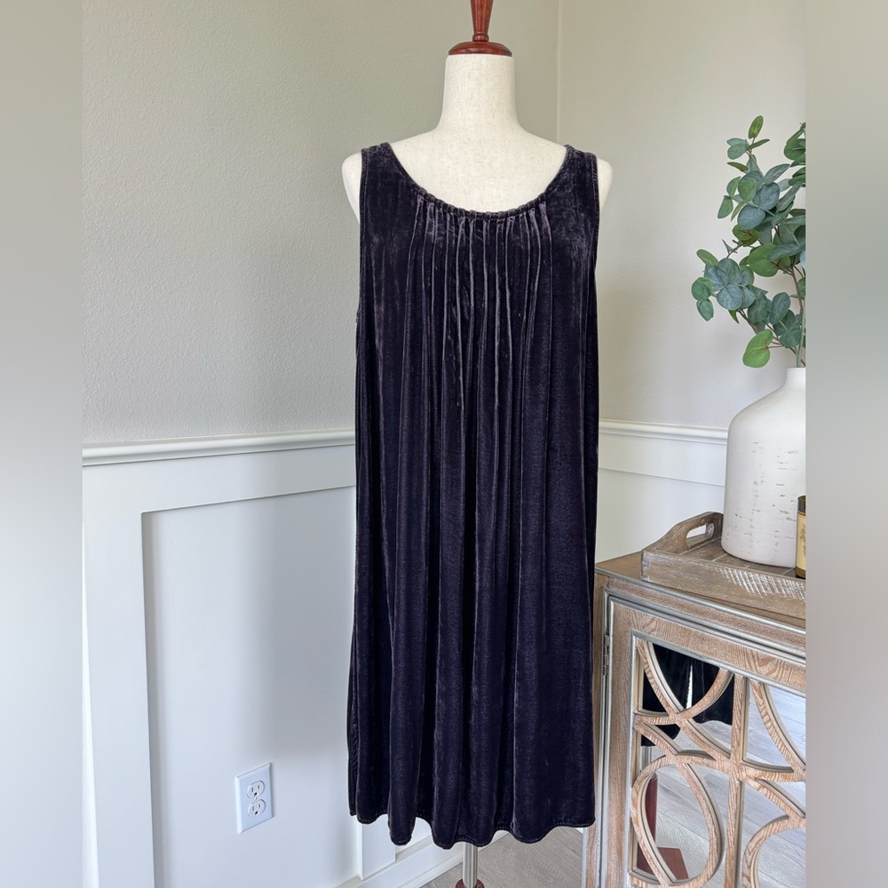 CP Shades Velvet Silk Blend Pintuck Lagenlook Lagom Midi Dress Purple Sz Small